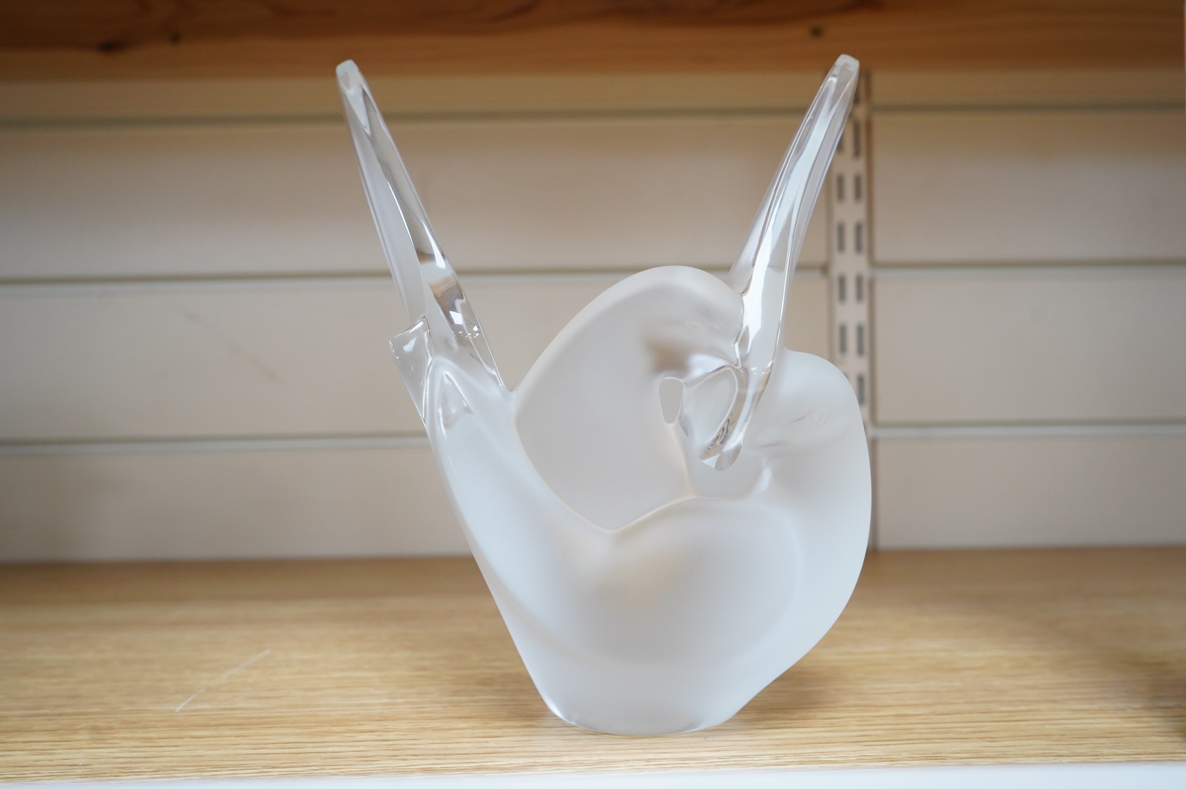A modern Lalique frosted Sylvie Swan vase, signed to the base, 21cm high